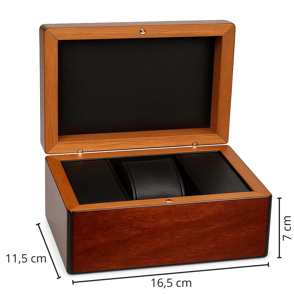 CherryWood Elegance – Prémium fa díszdoboz 2 Fa óra díszdoboz mérete